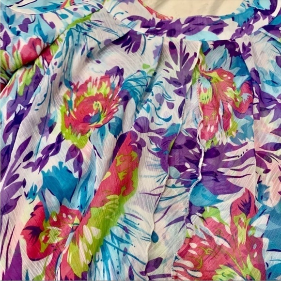 NWT Floral Blouse XS Hot in Hollywood Cold Shoulder Layered Bell-Sleeves Colors - Picture 11 of 16